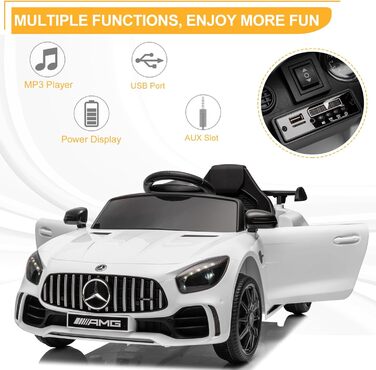 Дитячий електромобіль Mercedes-Benz AMG 12V, 2 двері, пульт, MP3, LED, білий