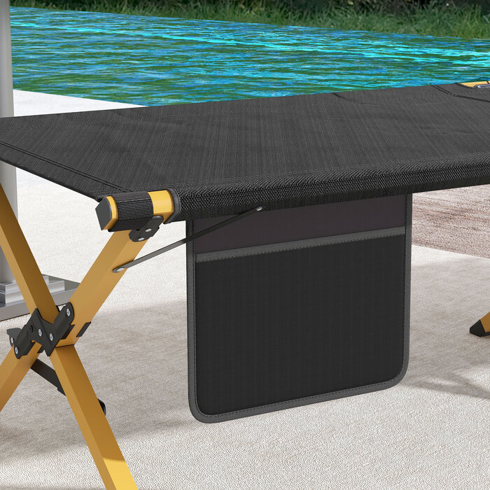 Розкладний садовий шезлонг Outsunny Sunsun Lounger з бічною кишенею для відпочинку для саду та балкона, Oxford Black 196x64x45см