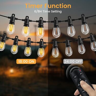 LED гірлянда для зовнішнього використання 30м з пультом, S14, 100FT, IP65, 30+2 лампочки, тепле світло 2700K, для саду, тераси, балкону, двору