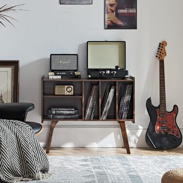 Сумка-органайзер для вінілових платівок LELELINKY: стійка з 4 полицями, вміщує до 220 платівок, з міцними дерев'яними ніжками, Mid-Century дизайн, білий колір, для проигрывателя (Braun)