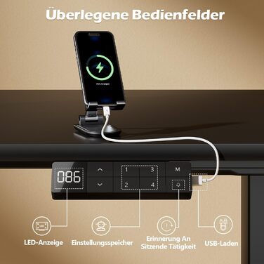 Регульований стіл JUMMICO з 2 моторами, чорний. Стільниця з USB-портами, 3 рівня пам'яті