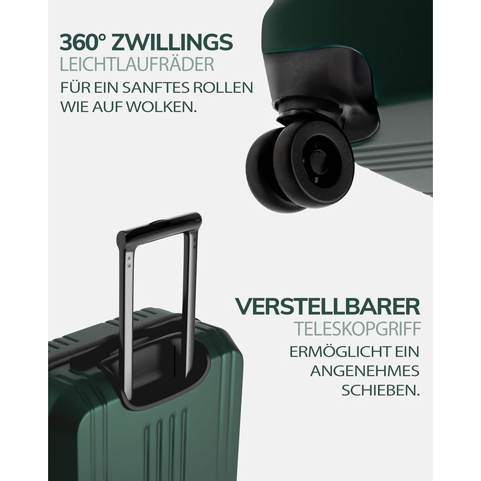 Набір валіз FERGÉ 3 шт. з жорстким корпусом, TSA-замок, Канни. Валіза-тролей, набір (ручна поклажа, L, XL). 3 шт. валізи з жорсткого корпусу, роликові валізи, 4 м'яких коліщатка - дуже міцний валіза з полікарбонату. Набір смарагдової серії