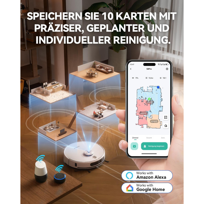 Робот-пилосос Tesvor S8 Pro з функцією миття - 8000Pa, 3-в-1, LiDAR-навігація, 240 хв роботи, керування через додаток/Alexa, для шерсті тварин, килимів та твердих підлог