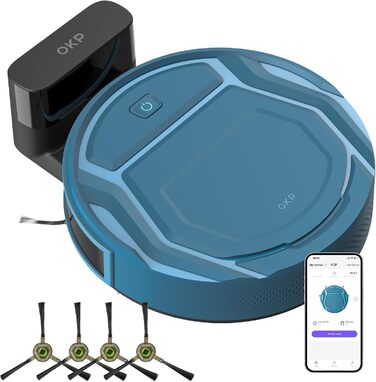 Робот-пилосос OKP 2100Pa з Wi-Fi, суперантивний, керування через додаток та голосовим управлінням Alexa. Тиха робота, ідеально для шерсті тварин, підходить для підлоги та килима. Самостійна зарядка, 100 хвилин роботи.