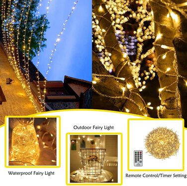 Гірлянда святкова 100м, вологостійка, для дому та саду, з пультом, 8 режимів, тепле світло (біла)