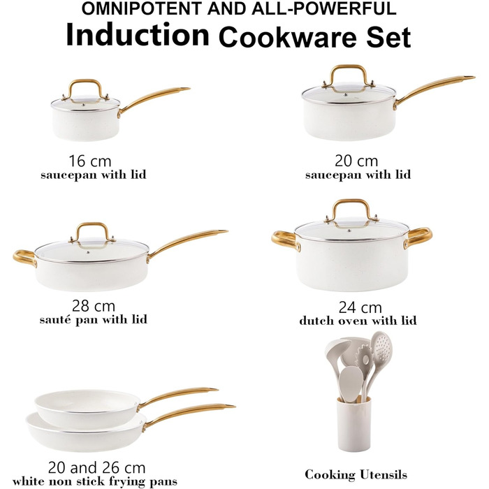 Набір посуду RIOVARM з нержавіючої сталі з антипригарним покриттям, кераміка, каструлі, сковорідки, сотейник, соусниця, лопатка, кухонні аксесуари