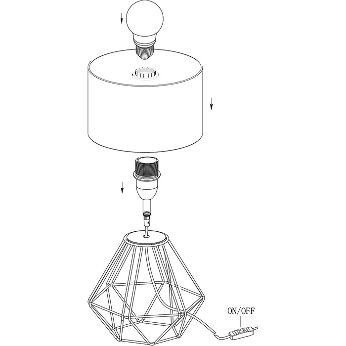 Настільна лампа EGLO Carlton 2, вінтажна настільна лампа з підсвічуванням 1, приліжкова лампа зі сталі і тканини, Колір мідь, чорний, розетка E14, включаючи комплект. Перемикач (чорно-білий, без лампочки)