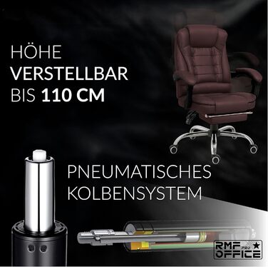 Ергономічне крісло для офісу RMF, регульоване, зручне та розслаблююче – крісло для робочого столу з підніжкою, обертове, регульоване по висоті, коричневе