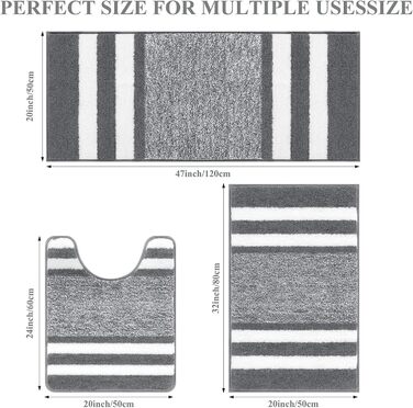 Набір килимків для ванної кімнати з мікрофібри, 60 x 120 см, 50 x 80 + 50 x 120 + 50 x 60 см, набір, рушники для ванної, килимки для душу, антиковзаючі, для вітальні, спальні, темний сірий