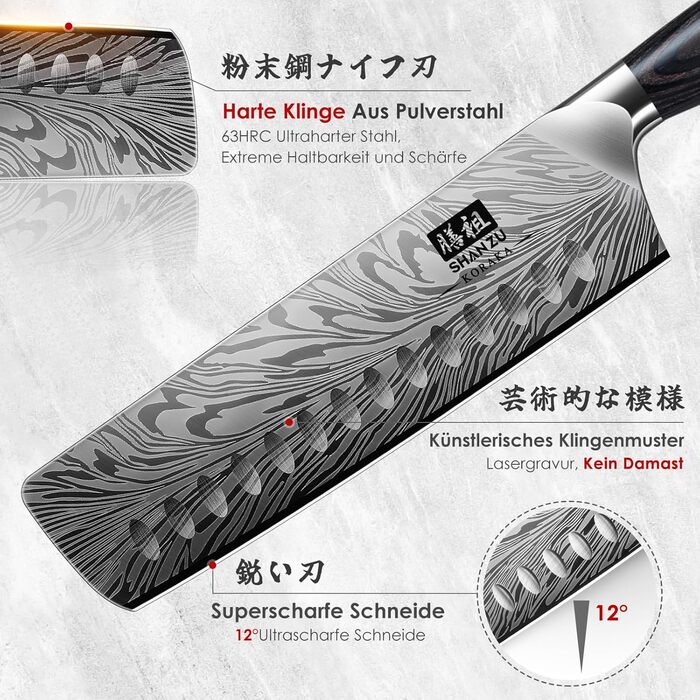 Японський ніж SHAN ZU Nakiri 18 см з пудлової сталі для кухні. Професійний ніж шеф-кухаря з ергономічною ручкою з паккавуду