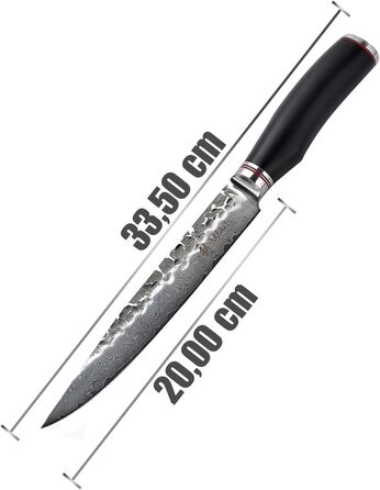 Ніж кухарський Wakoli EBO Premium з лезом 20 см з дамаської сталі 67 шарів та ручкою з чорного дуба | Професійний ніж для кухні