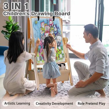 Дитяча мольберт Kinderstaffelei з двома сторонами, металева конструкція, регульована висота, обертається на 360°, дошка для малювання та письма з літерами та цифрами (жовтий)