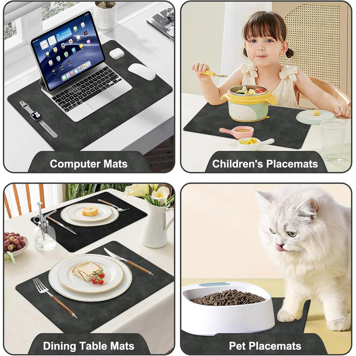 Підставки під гаряче та серветки під тарілку | Коричневе шкіряне покриття з м'якої шкіри, двосторонні, неслизькі, стійкі до подряпин | Підставки під тарілку для дітей, миючіся, термостійкі | для обіднього столу, кухні, квартири | Зелений та сірий колір (н