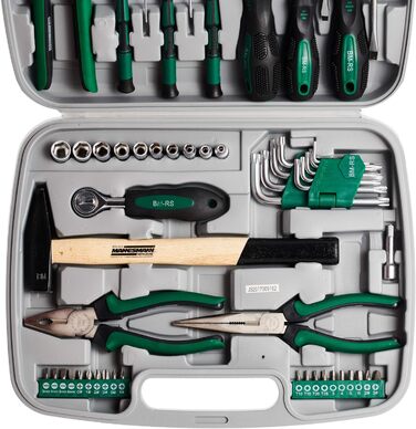 Набір інструментів Brüder Mannesmann Werkzeugkoffer 57 предметів: універсальний ергономічний набір для дому з водопровідним ключем, молотком, набором ключів та викрутками | M29057
