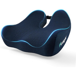 Ортопедична подушка для сидіння Feagar з Memory Foam - ергономічна подушка для офісного крісла, авто та дому - подушка для куприка, зняття напруги при тривалому сидінні, антиковзаюча (до 100 кг) (Темно-синій)