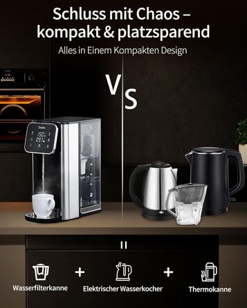 ЗACHVO Дозатор гарячої води UR05-2200W: миттєве гаряче водопостачання, 4 температурні режими, 3 об'єми, 4л бак, компактний та енергоефективний, захист від перегріву, дитячий замок, для кухні та офісу, фільтр з активованого вугілля