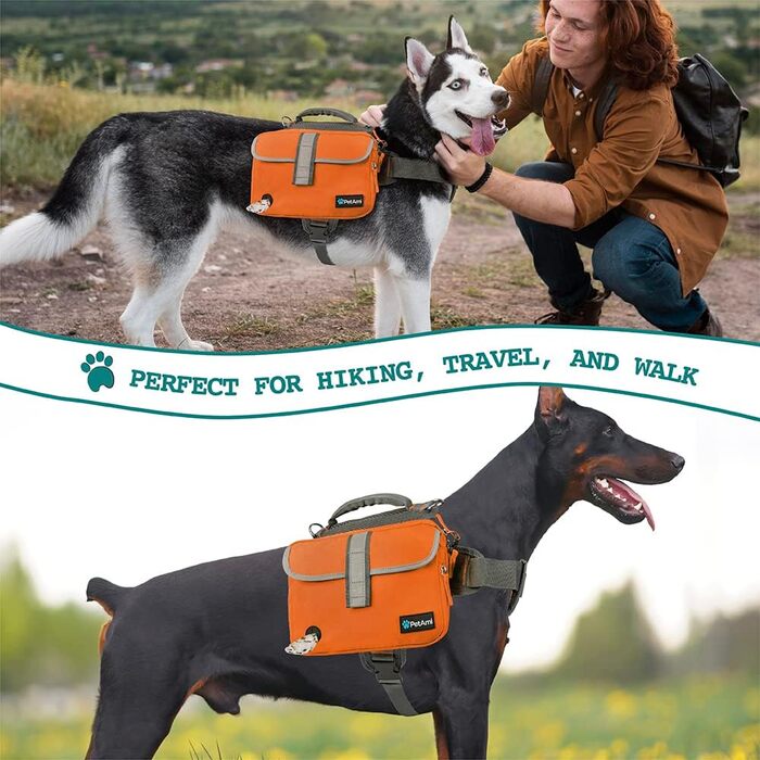 Рюкзак для собак PetAmi для собак середнього розміру, сідельна сумка для собак для перенесення, жилетна сумка для собак для подорожей (Помаранчевий, великий) Large Orange