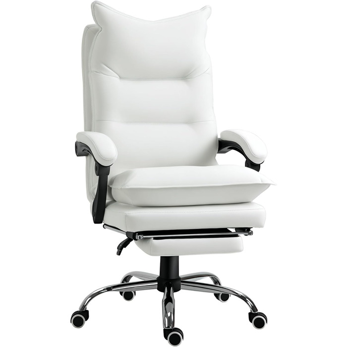 Крісло офісне Vinsetto ергономічне з підніжкою, регулюванням висоти, з підлокітниками, з штучної шкіри, комп'ютерне, біле
