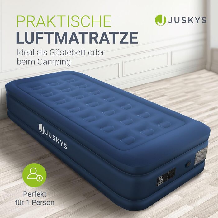 Надувний матрац Juskys Sapri M блакитного кольору - 1 особа, самонадувний, для гостей та кемпінгу, з вбудованим насосом