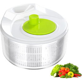 Сушарка для салату HAFERL з кривошипом (Ø 20 см, об'ємом 3 л, прозора/біло-зелена), можна також використовувати як салатницю і друшляк - можна мити в посудомийній машині