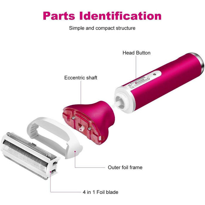 Жіноча електробритва Eurobuy 4 в 1, акумуляторний епілятор USB з 4 знімними насадками