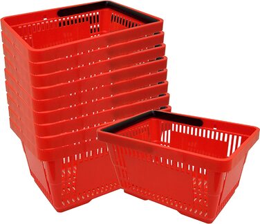 Пластикових кошиків для покупок з ручкою 20 літрів 40 см штабельовані червоні, 10