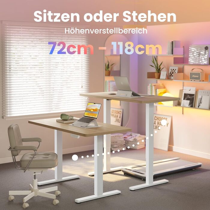Регульований стіл HUANUO з підйомною механізмом, 4 пам'яті висоти, для дому, офісу та комп'ютера, стоячий стіл, колір: світло-волоський горіх, розмір: 160 x 80 см
