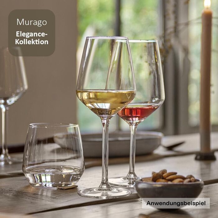 Набір келихів для білого вина Elegance 24 шт, 380 мл - великі келихи для вина, міцне скло, можна мити в посудомийній машині