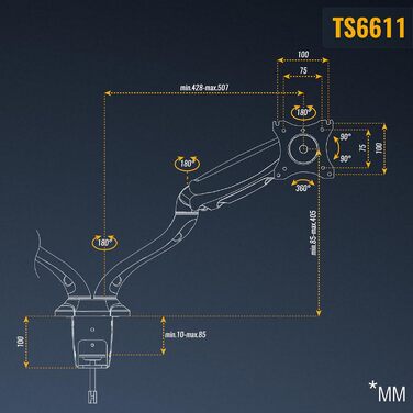Кріплення для монітора RICOO TS3911 для 2 моніторів: регульована підставка з газовою пружиною, VESA 75x75/100x100, для моніторів 17-32 дюймів