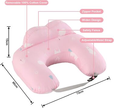 Подушка для годування SHANNA XXL, багатофункціональна подушка з бавовняним чохлом, який можна прати, регульований ремінець (рожевий ведмідь)