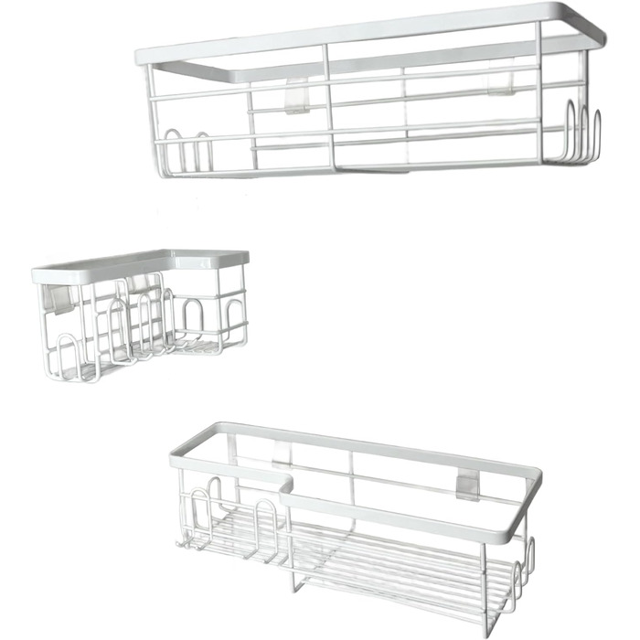 Полиця для кухні та ванної кімнати AS Ackermann Solutions біла Душова полиця без свердління, набір органайзера для ванної кімнати білого кольору (3 шт. и) як душова полиця без свердління або стійка для спецій без свердління склеювання замість свердління.