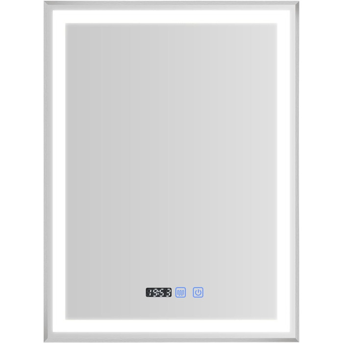 Дзеркало для ванної кімнати YOURLITE з підсвічуванням, 85x55 см, LED, сенсорне керування, 3 кольори світла, регулювання яскравості, антизапар, горизонтальне/вертикальне, IP44, білий (срібний, 80x60 см)