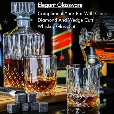 Набір для віскі: декантер, 6 склянок, охолоджуючі камені, кліп. Без свинцю. Ідеальний подарунок для чоловіків. 7 предметів
