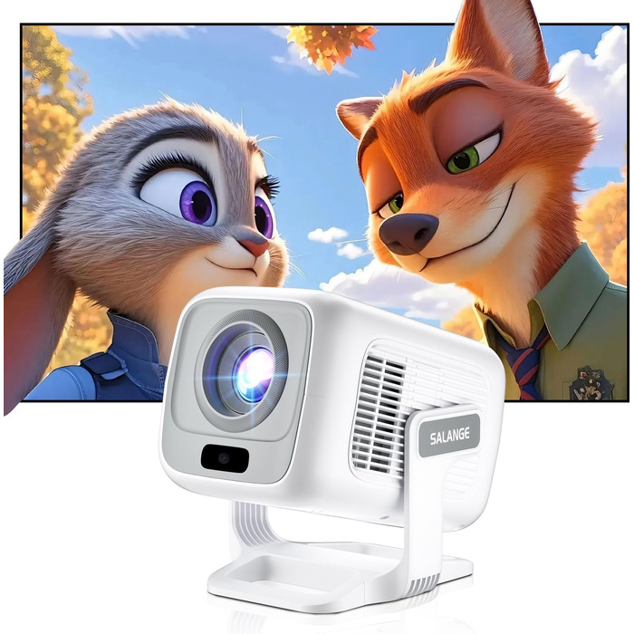 Міні проєктор Salange 4K з Wi-Fi 6, Bluetooth 5.2 та Android 11.0 для дому, смарт-проєктор з обертанням 180°, сумісний з телефоном/Xbox/ноутбуком/TV Stick/USB, білий (Sala260max)