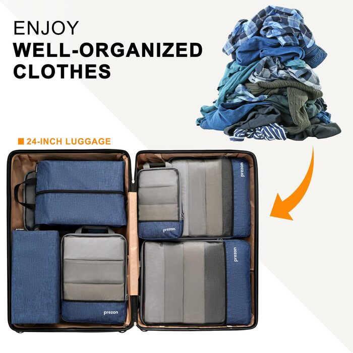 Набір компресійних органайзерів для одягу в дорогу (6 шт.), стискаючі пакувальні куби для валізи та рюкзака, темно-синій