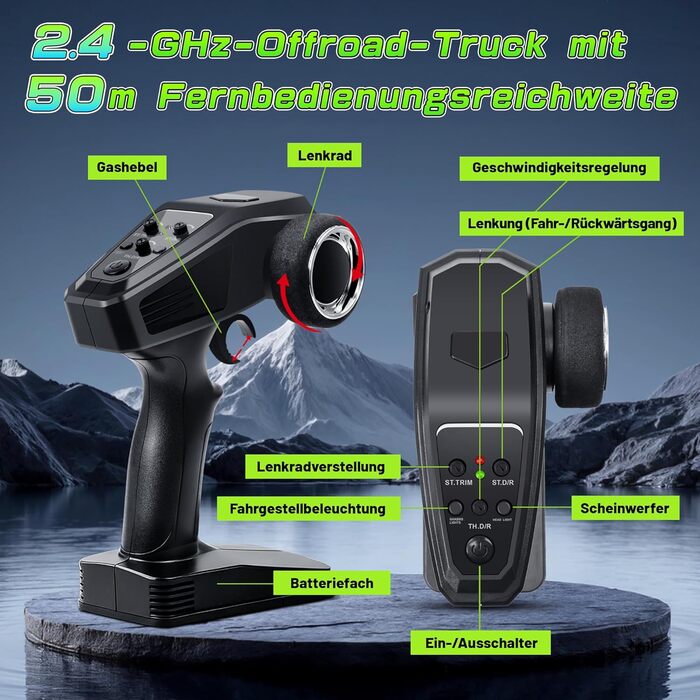 RC Автомобіль 1:18 - Швидкісний позашляховик 2.4GHz з LED підсвіткою, 2 батареї, 25 км/год, для хлопчиків від 3 років