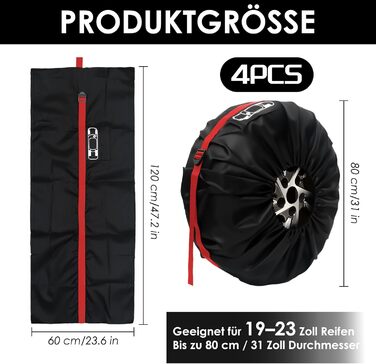 Набір чохлів для шин 4 шт., захисні чохли для шин 19-23 дюйми, водонепроникні, з UV-захистом, для зберігання та транспортування, червоний, розмір L (діаметр 81 см)