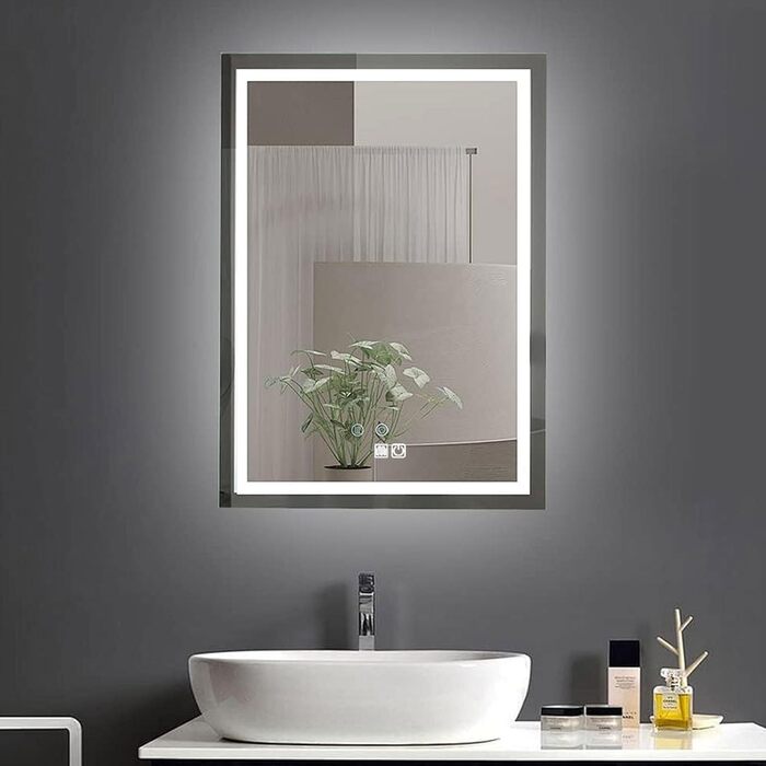 Дзеркало для ванної кімнати з підсвіткою LED, з 3 колірними температурами та функцією проти запотівання. Сенсорне керування. Підходить для готелів, вітальні, спальні.