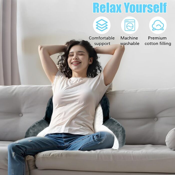 Комфортне крісло-подушка для читання, 70x50 см, сірий, з підголовником та підлокітниками