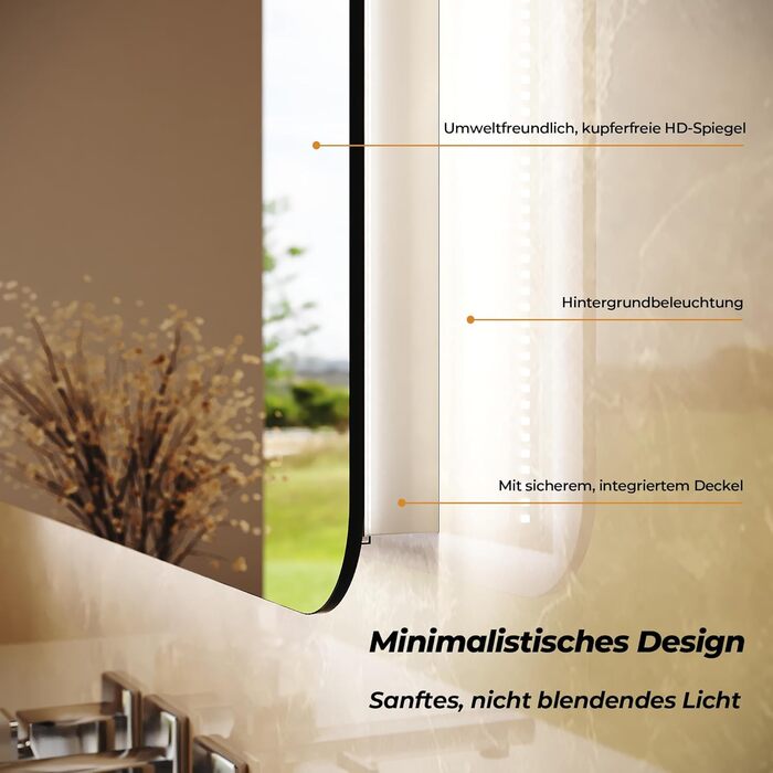 Дзеркало для ванної кімнати LOMIKEN з підсвічуванням, 60 x 50 x 3,5 см, LED, 6400K, холодний білий, енергозбереження, вертикальне/горизонтальне кріплення