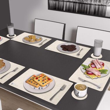 Набори підставки під тарілки Purejoy Platzsets, 6 шт., сірі, миючі, неслизькі, термостійкі, з PU шкіри, для дому, кухні, обіднього столу, 43x30 см