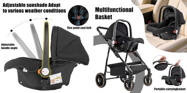 Дитяча коляска MoLi 3 в 1 з реверсивним блоком, великою люлькою та алюмінієвим шасію (V8 Black)