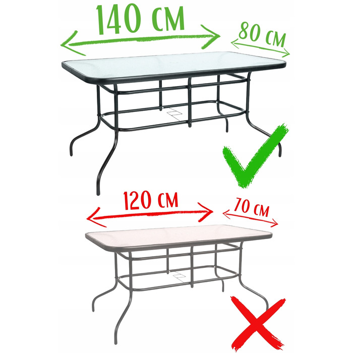 Комплект садових меблів: великий стіл (140x80) та 6 металевих стільців