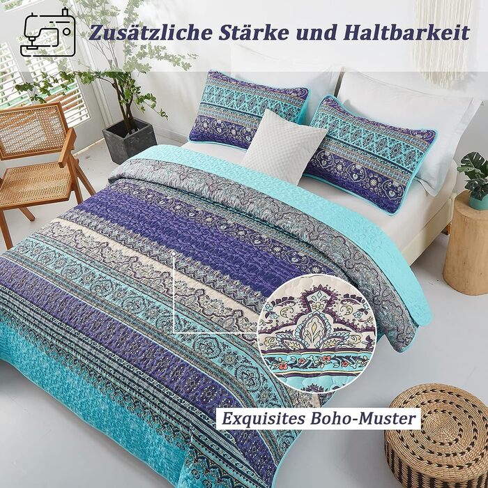 Покривало Boho 220x240 з 2 наволочками 50x75, стьобане для двоспального ліжка/дивана (богемне)