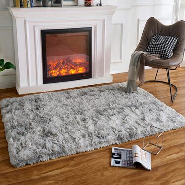Плюшевий килим HARESLE, сірий пухнастий килим з високим ворсом, волохаті килими з довгим ворсом для вітальні (світло-сірий, 90x160 см)