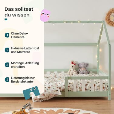 Детське ліжко Sisimiut Montessori з бортиками, без матраца, 140x200 см, світло-сірий/білий (en.casa)