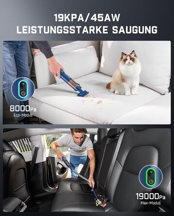 Аккумуляторний автомобільний пилосос Fanttik Slim V8 APEX, портативний ручний міні-пилосос 4-в-1 RobustClean™, 19000 Па/45 AW, 2 режими всмоктування, для авто, офісу та клавіатур (Синій)