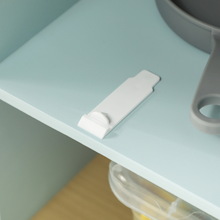 Дитяча кухня-ігровий набір з мікрохвильовою піччю, плитою та духовкою, кухонним посудом, виготовлена з МДФ та нержавіючої сталі, блакитна.