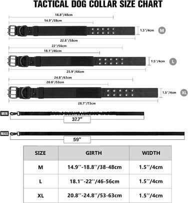 Тактичний нашийник для собак з ручкою управління і повідцем, військовий нашийник нейлоновий нашийник з м'якою підкладкою Регульований нашийник для собак середнього розміру (М, P6-чорний)
