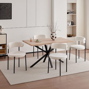 Сучасний прямокутний стіл з МДФ-плитою та чорними металевими ніжками, для вітальні або кухні, 140x78x77 см, темний дуб (світла структура дуба, 140*78*77 см)